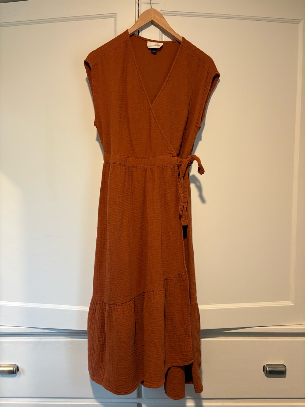 Universal Thread Cotton Gauze Rust Wrap Midi Dress